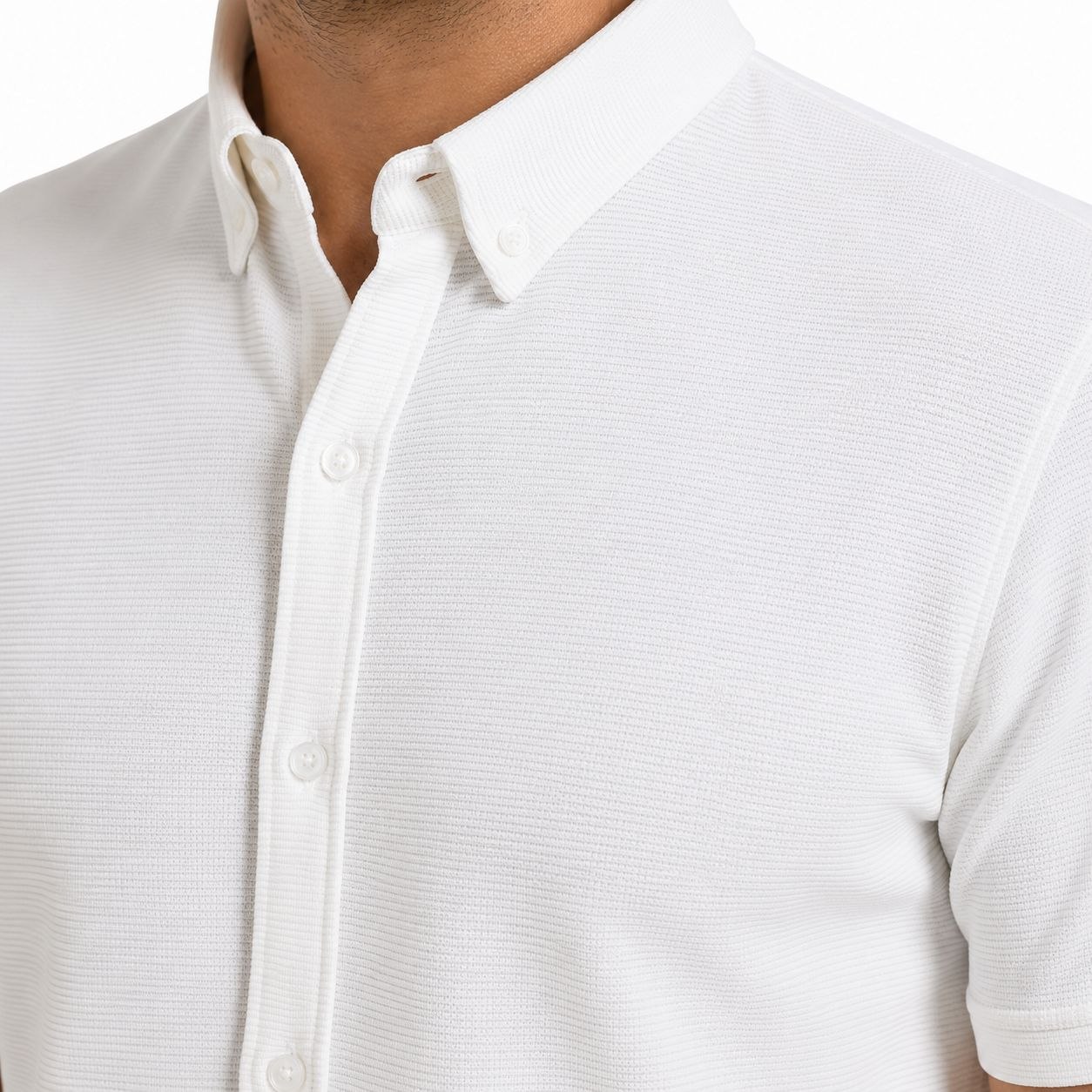 White breathable weave polo shirt in white | Flamingo Fits