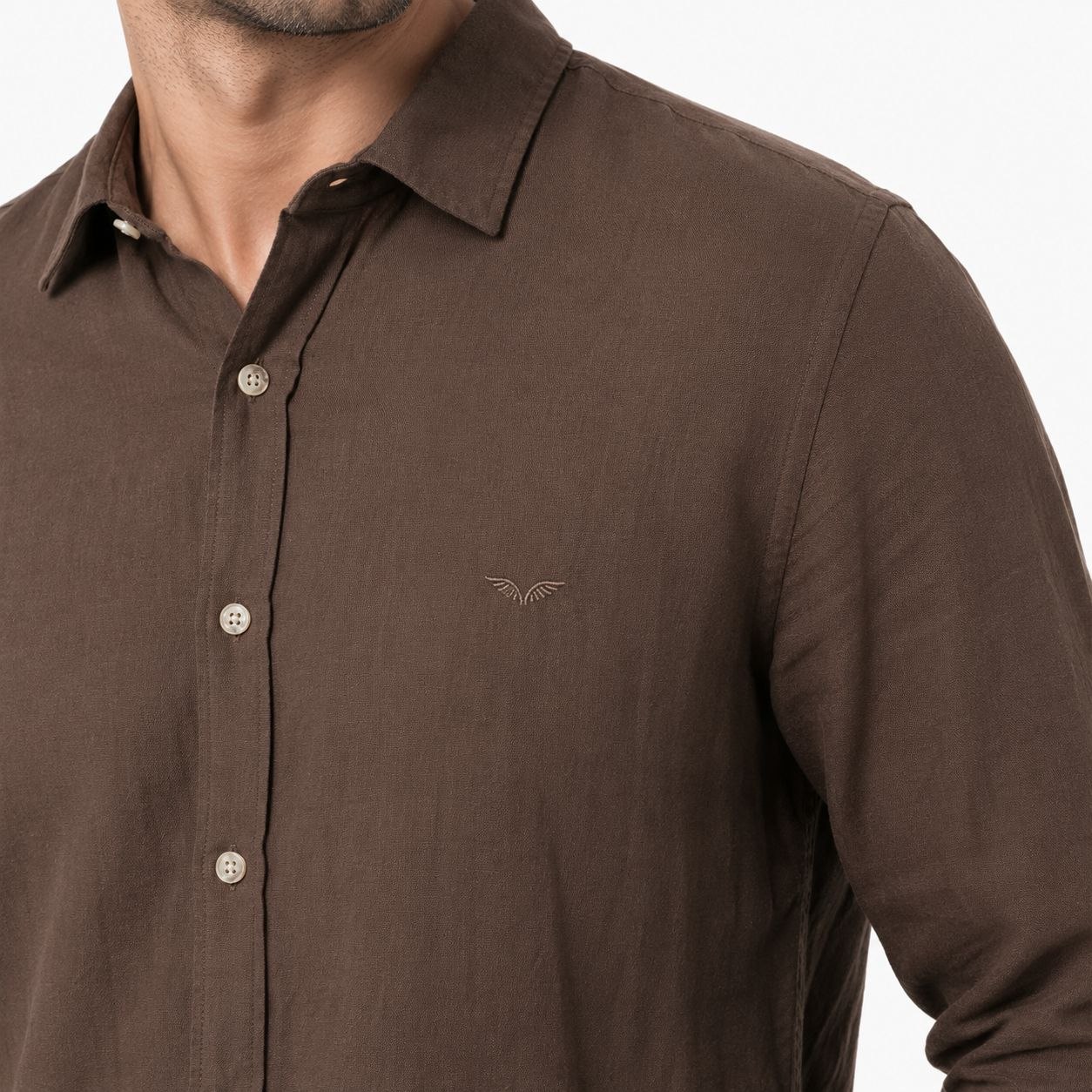 Brown plain linen shirt in brown | Flamingo Fits