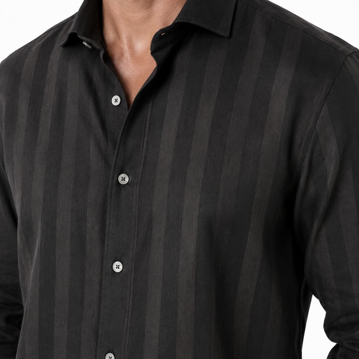 Black midnight shadow-stripe shirt in black | Flamingo Fits