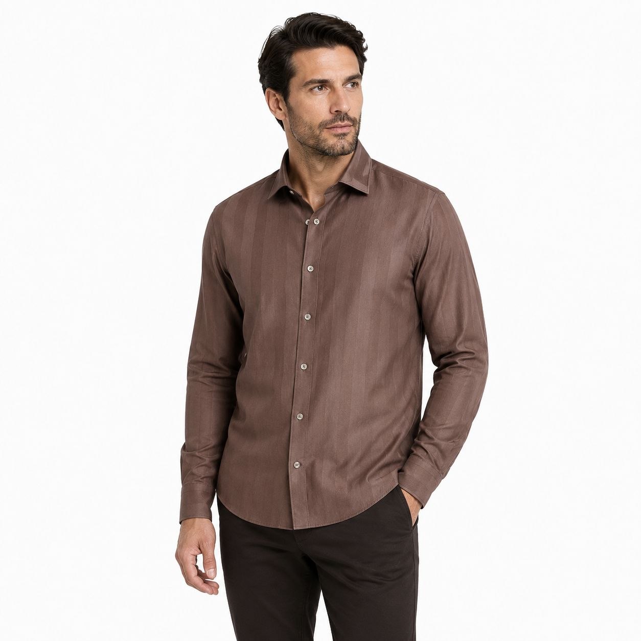 Brown midnight shadow-stripe shirt in brown | Flamingo Fits