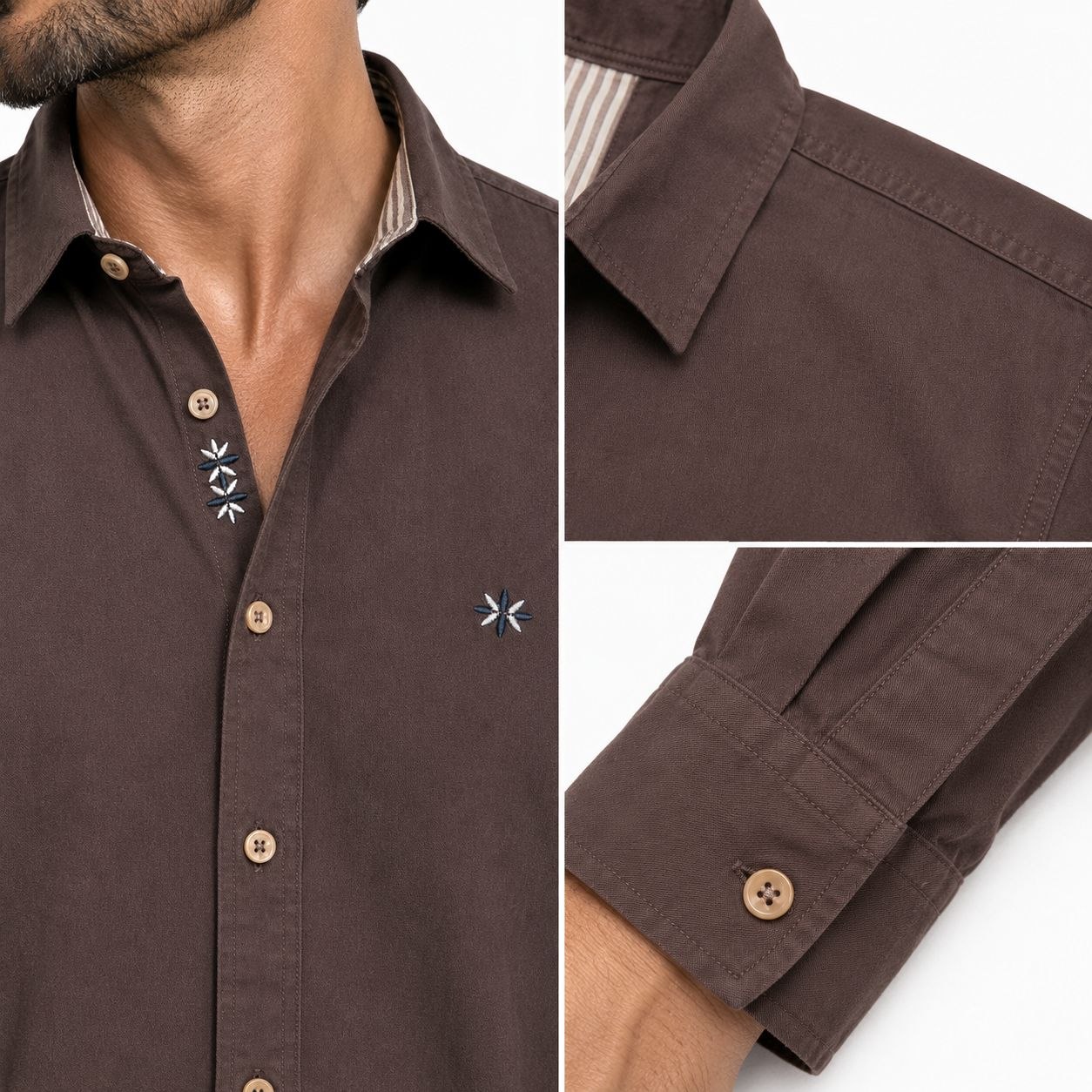 Brown celestial embroidered shirt in brown | Flamingo Fits