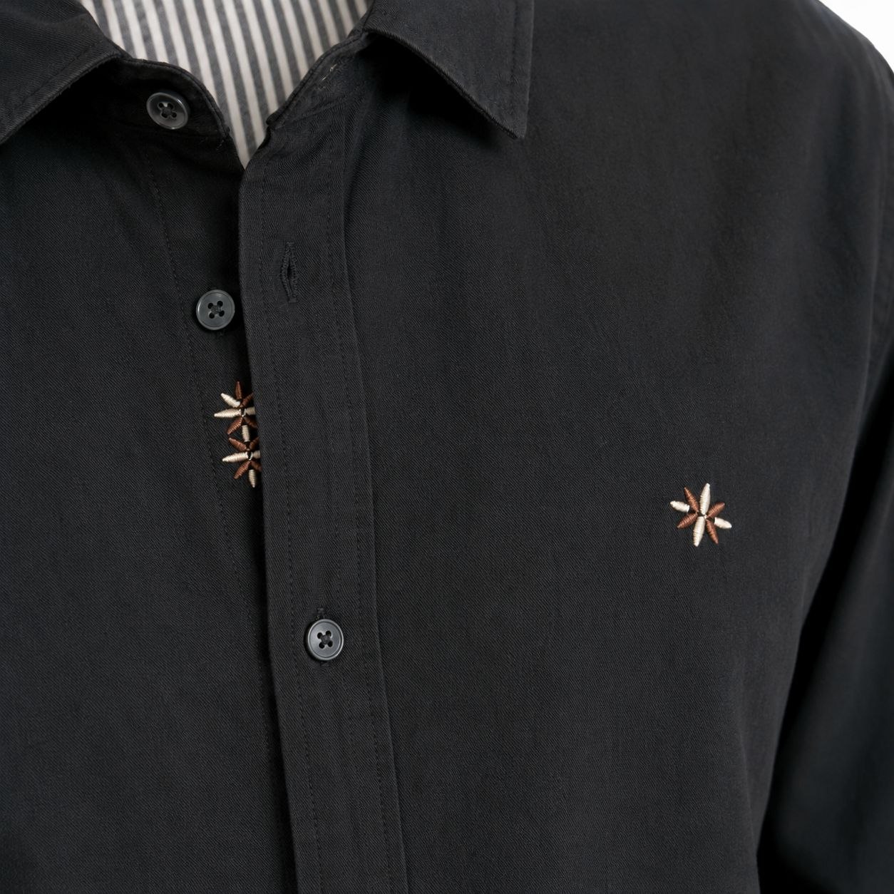 Black celestial embroidered shirt in black | Flamingo Fits