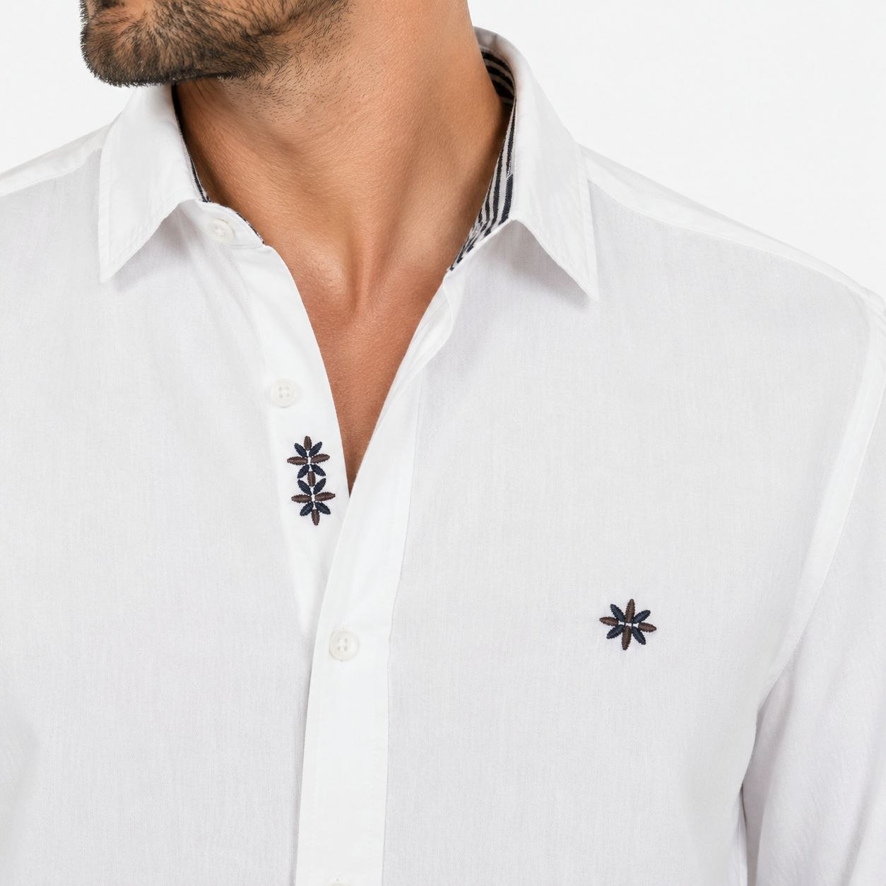 White celestial embroidered shirt in white | Flamingo Fits
