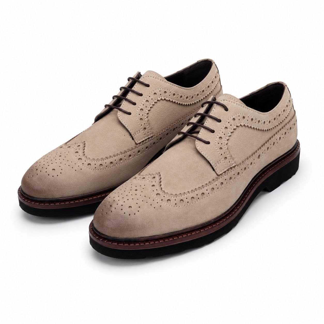 Beige sandstone suede brogue shoes in beige | Flamingo Fits