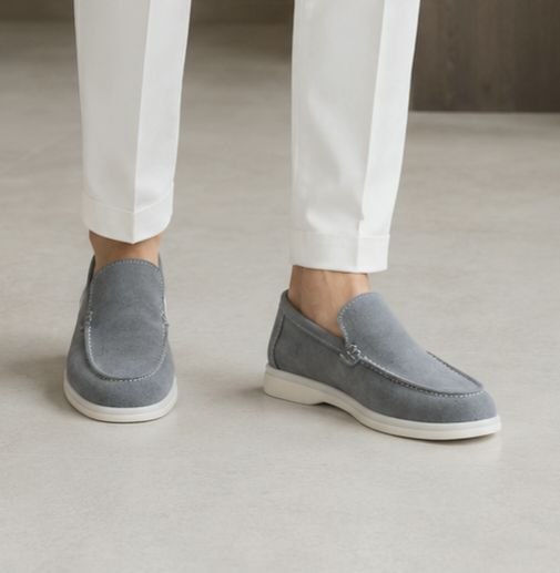 Light grey suede monte carlo loafer in LIGHT GREY | Flamingo Fits