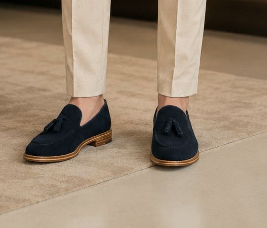 Toscano navy suede tassel loafer in navy | Flamingo Fits