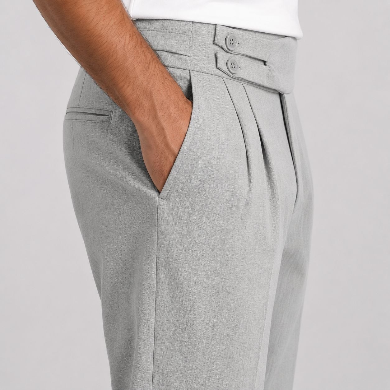 Light grey mid rise formal trouser in LIGHT GREY | Flamingo Fits