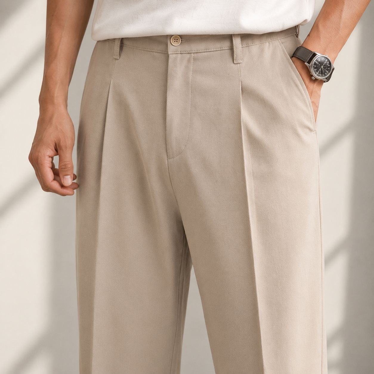 Beige rena relaxed-straight pants in beige | Flamingo Fits