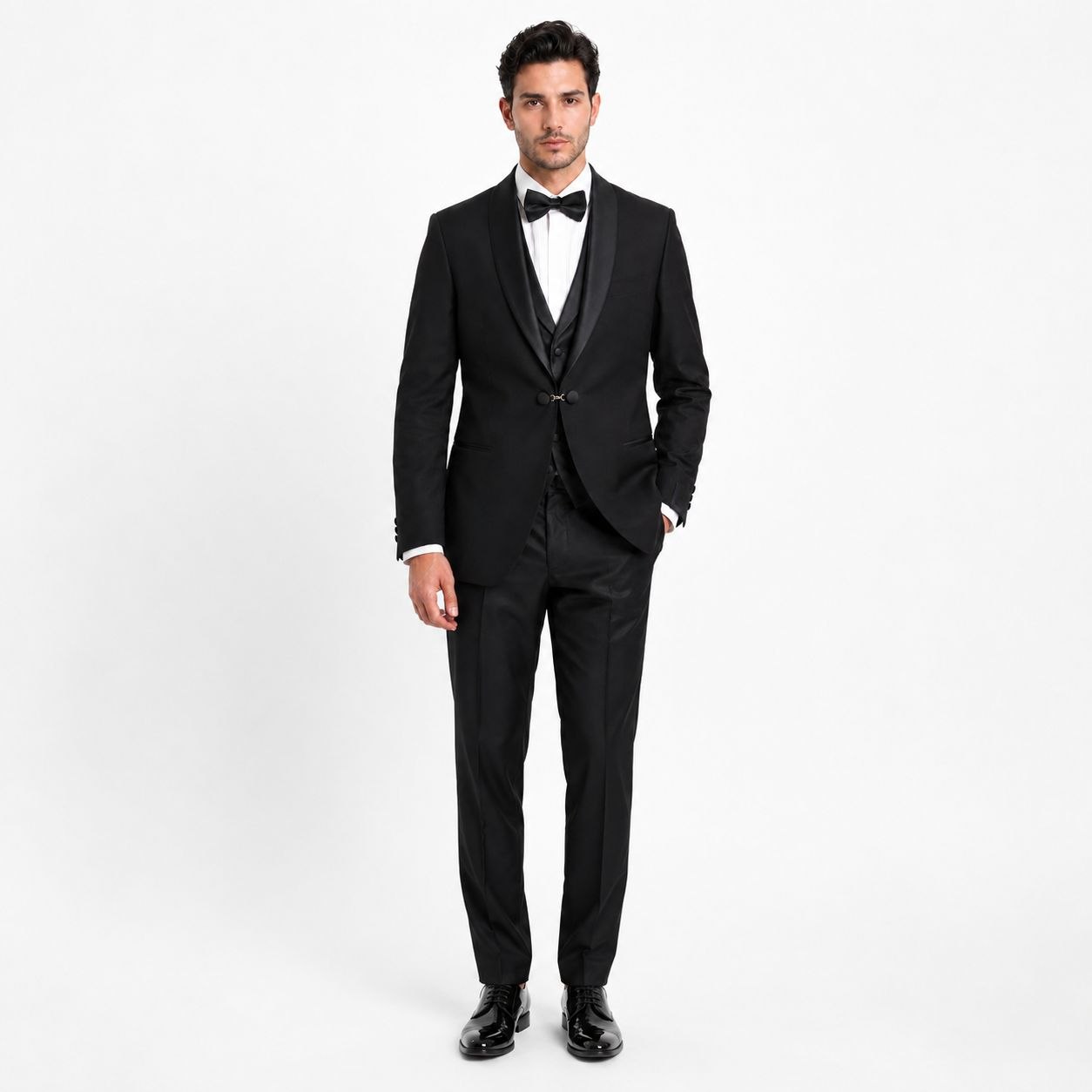 Onyx black shawl tuxedo in black | Flamingo Fits