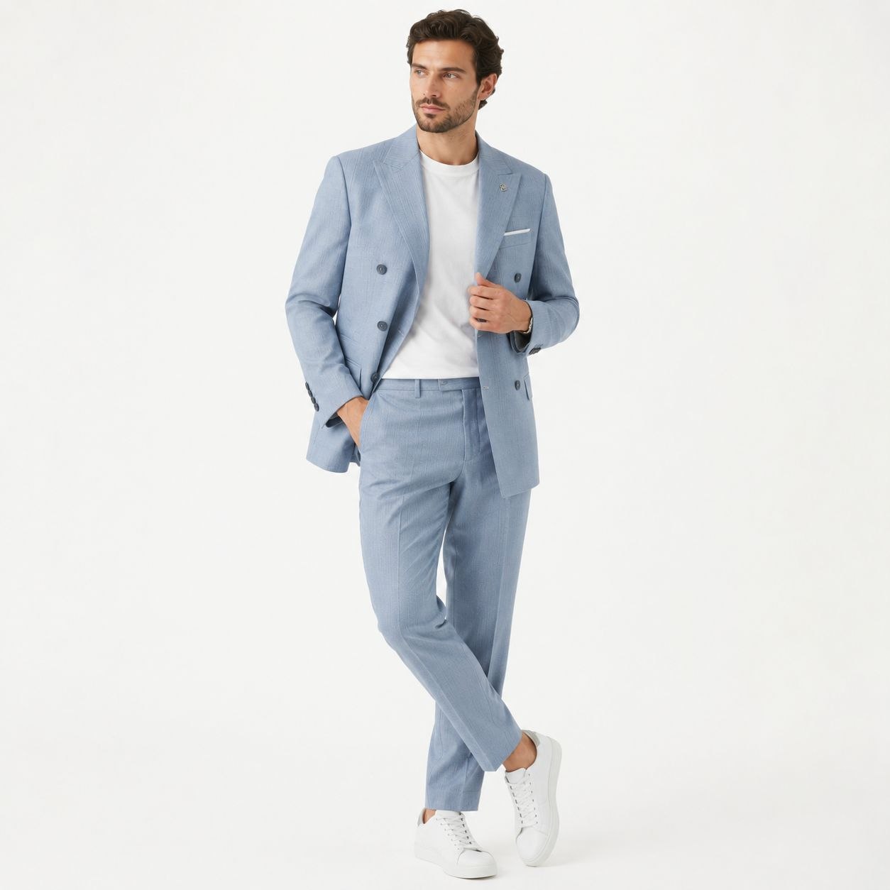 Light blue double breasted suit in light bleu | Flamingo Fits