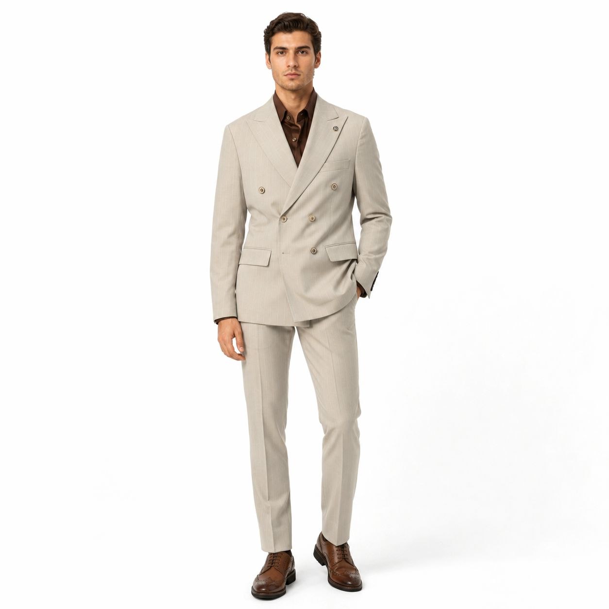 Beige lorenso double-breasted suit in beige | Flamingo Fits