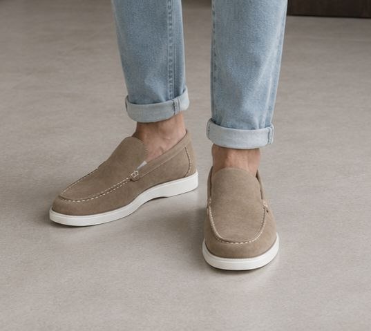Beige capri suede loafer in beige | Flamingo Fits