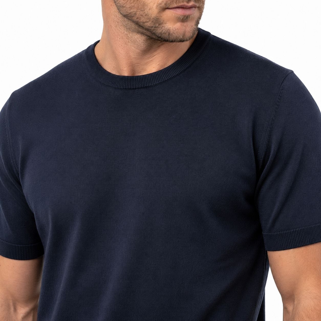 Navy  basic fine knit round neck tshirt in navy | Flamingo Fits