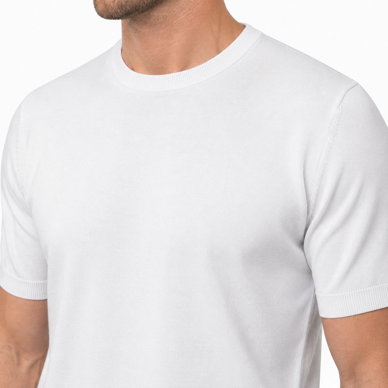 White  basic fine knit round neck tshirt in white | Flamingo Fits