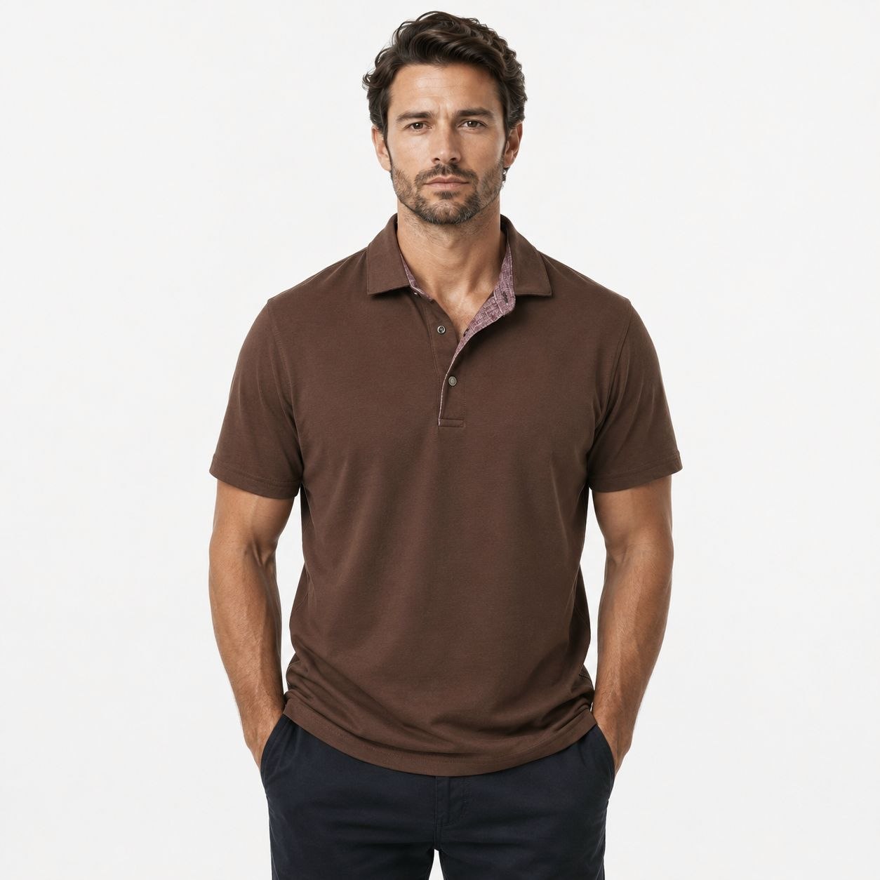 Brown luxe-touch smart polo tshirt in brown | Flamingo Fits