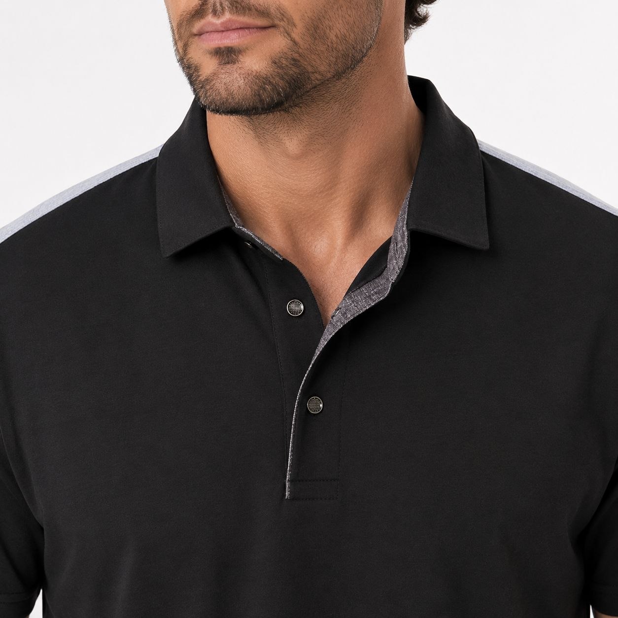 Black luxe-touch smart polo tshirt in black | Flamingo Fits
