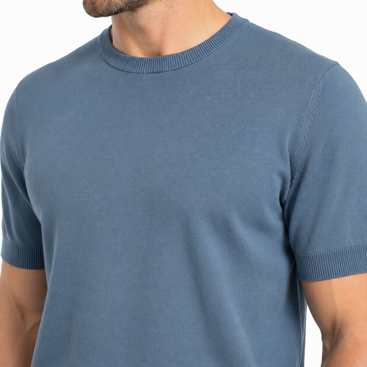 Indigo basic fine knit round neck tshirt in indigo | Flamingo Fits