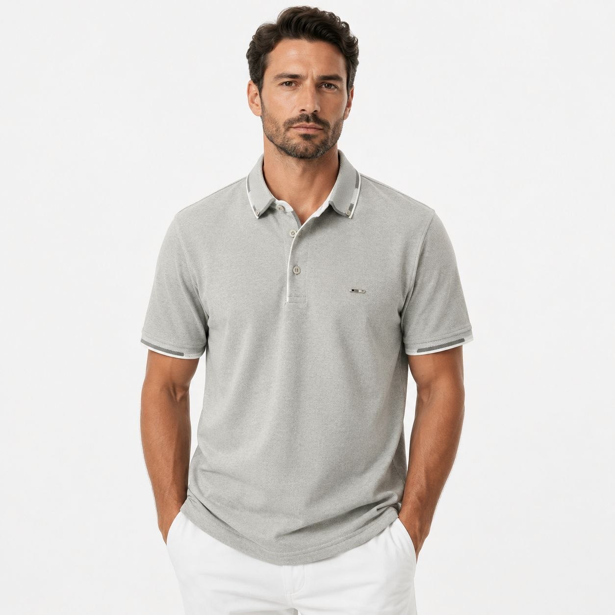 Light grey bruno elite polo tshirt in LIGHT GREY | Flamingo Fits