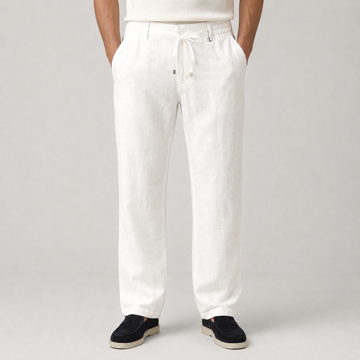 White portofino linen regular fit trouser in white | Flamingo Fits