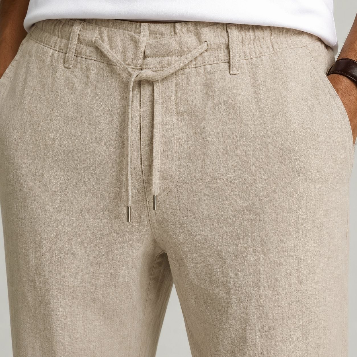 Beige portofino linen regular fit trouser in beige | Flamingo Fits