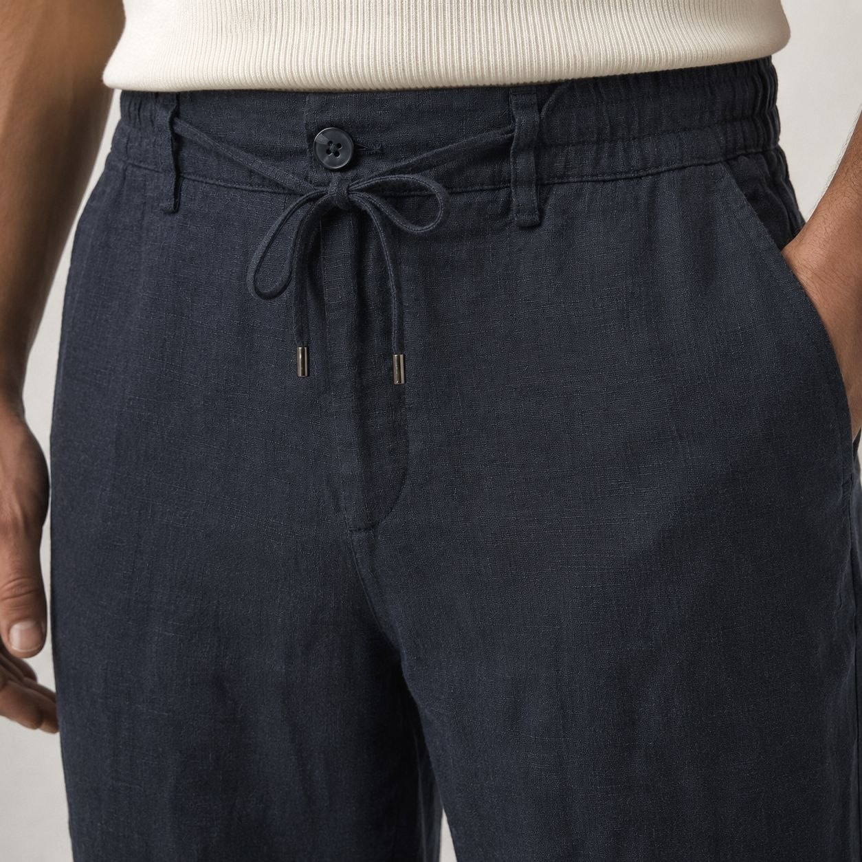 Navy portofino linen regular fit trouser in navy | Flamingo Fits