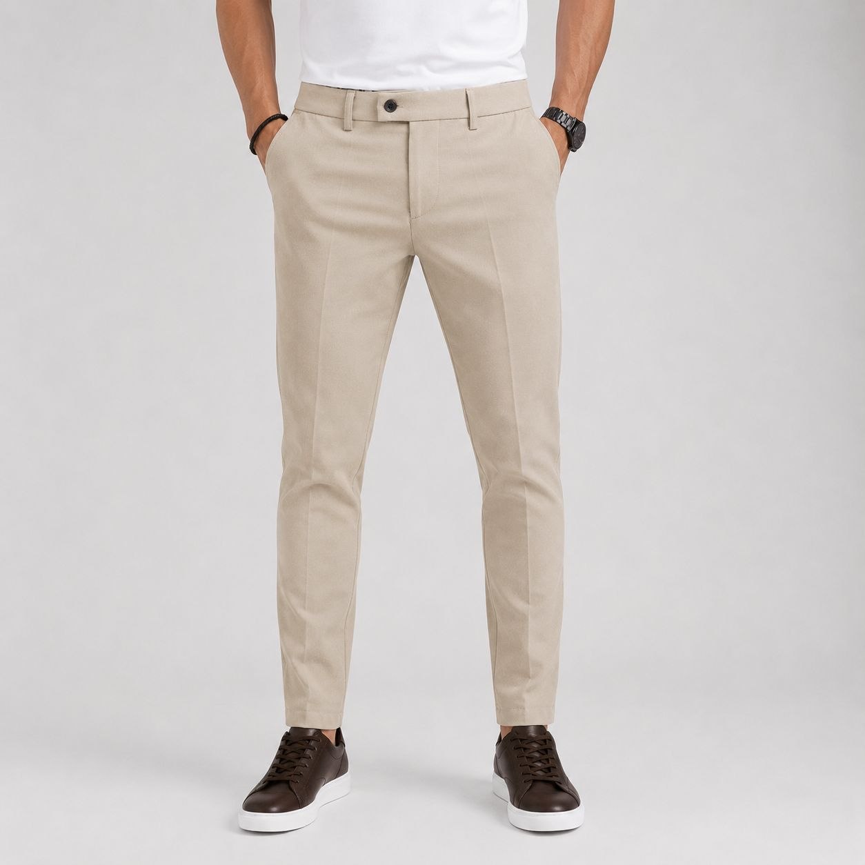 Beige rena formal chino pants in beige | Flamingo Fits