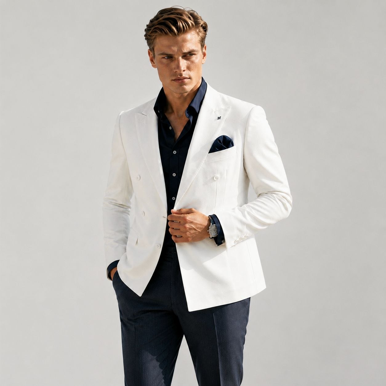 White imperio double-breasted blazer in white | Flamingo Fits