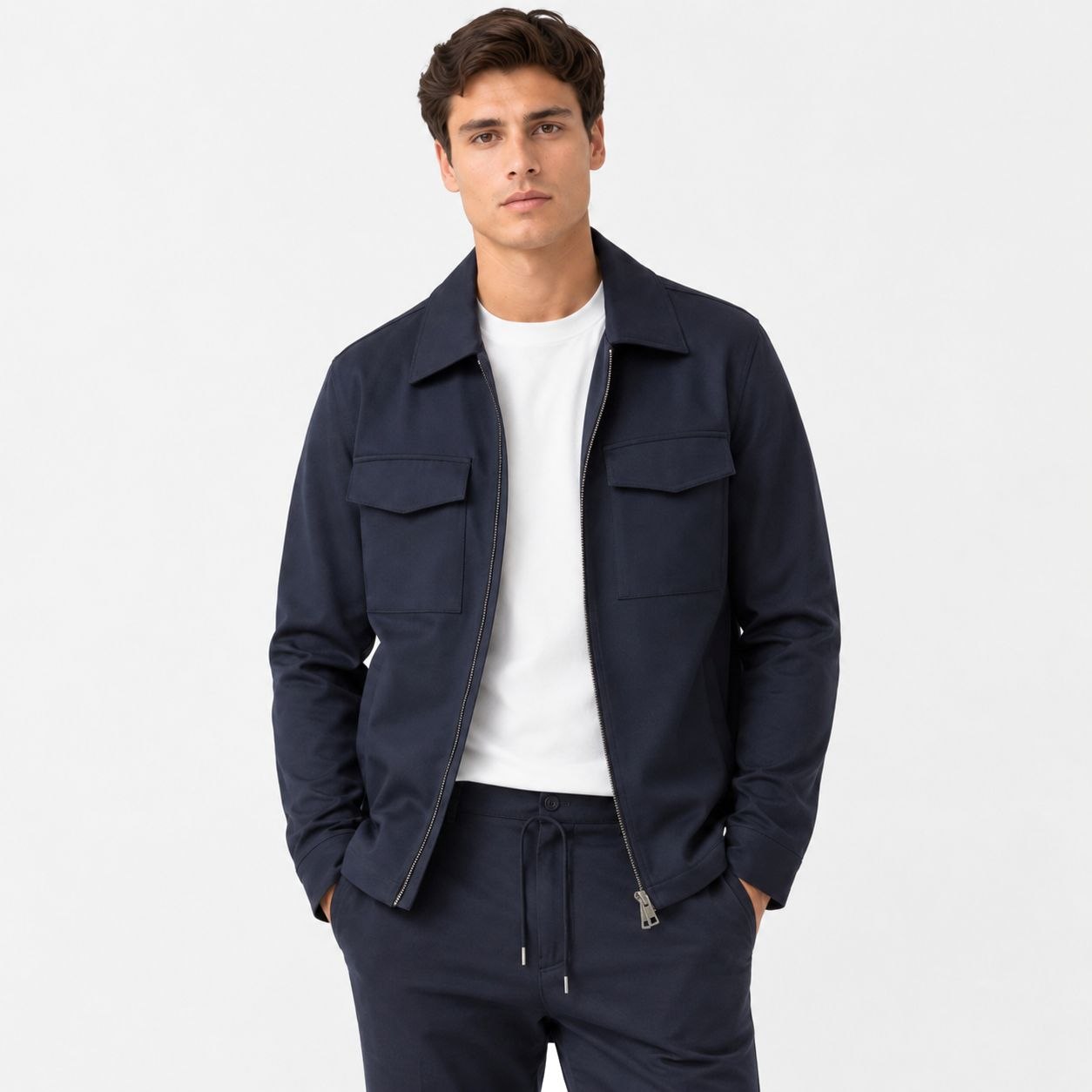 Navy executive zip-up tailored set in navy | Flamingo Fits