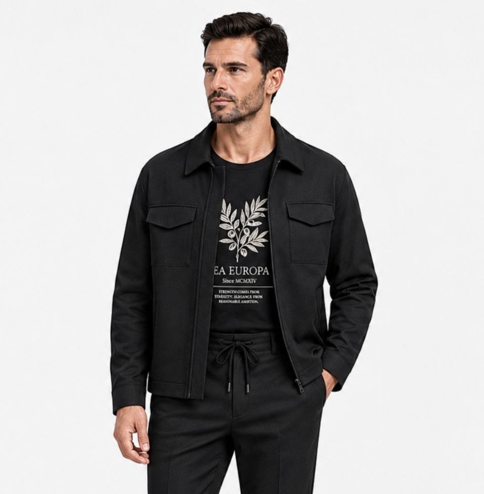 Black executive zip-up tailored set in black | Flamingo Fits