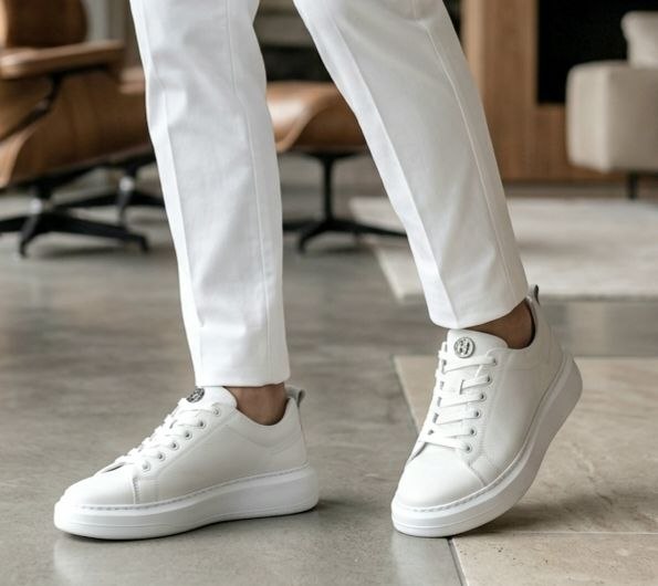 Torino white leather sneakers in white | Flamingo Fits