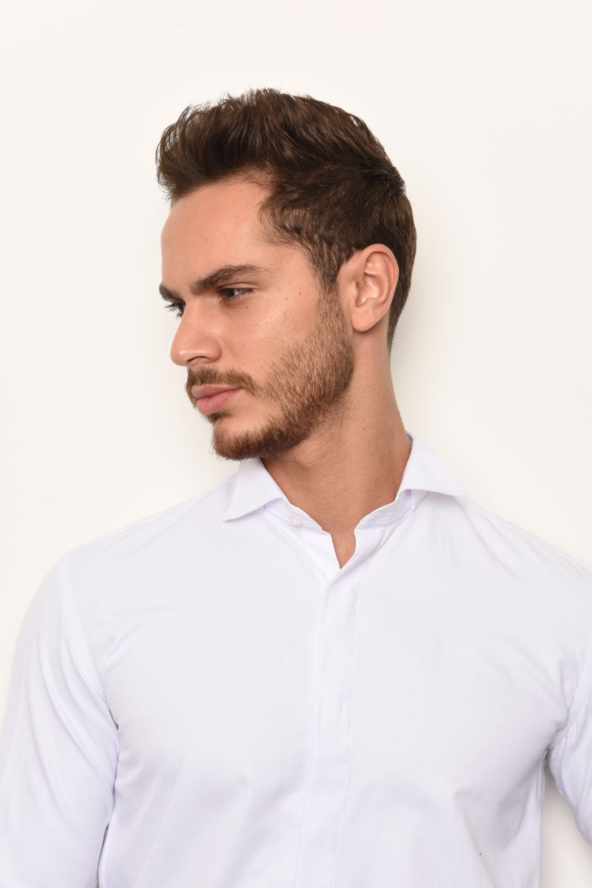 SATIN WING COLLAR CLASSIC SHIRT