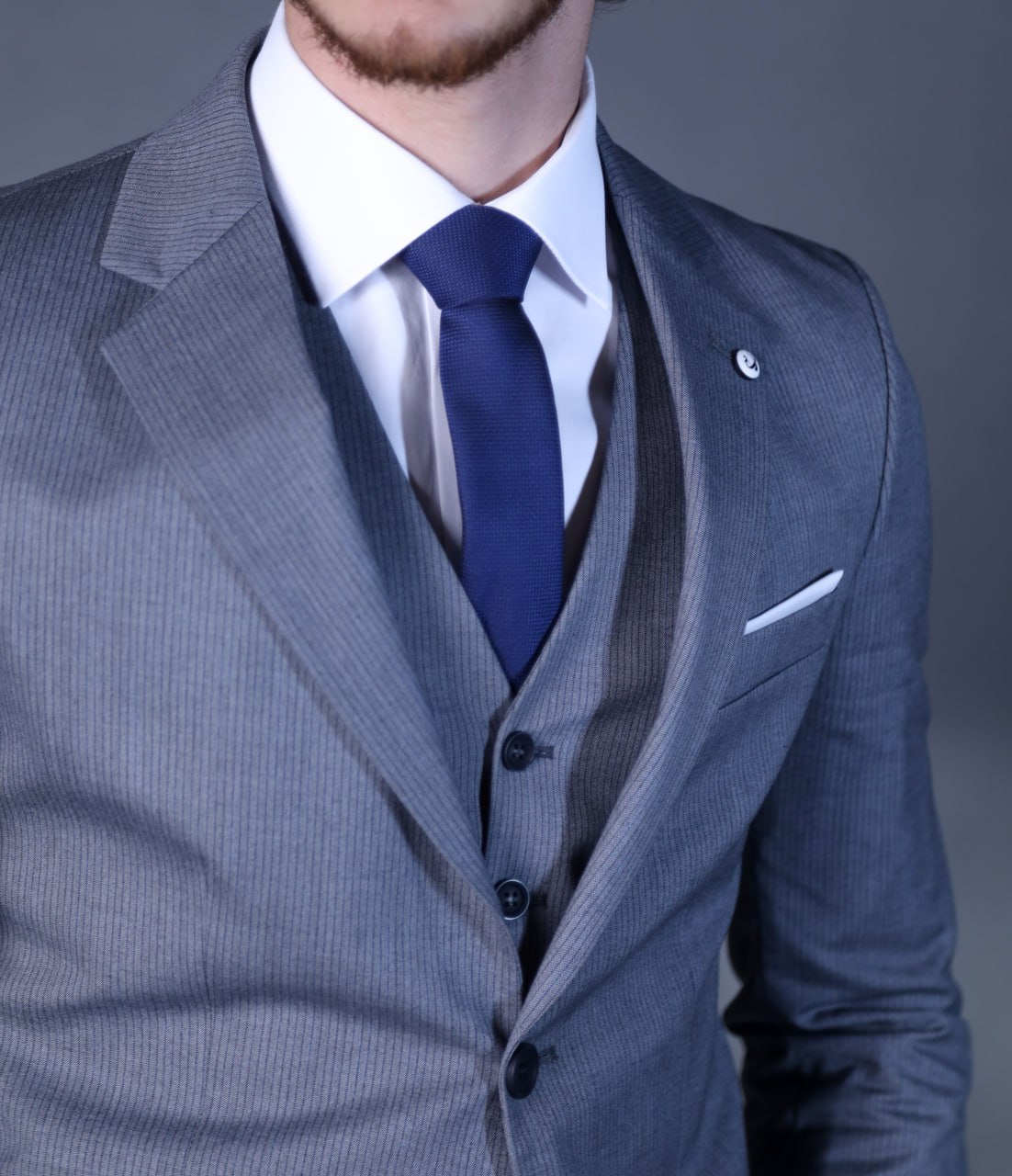 Calvin stripped suit in grey | Flamingo Fits