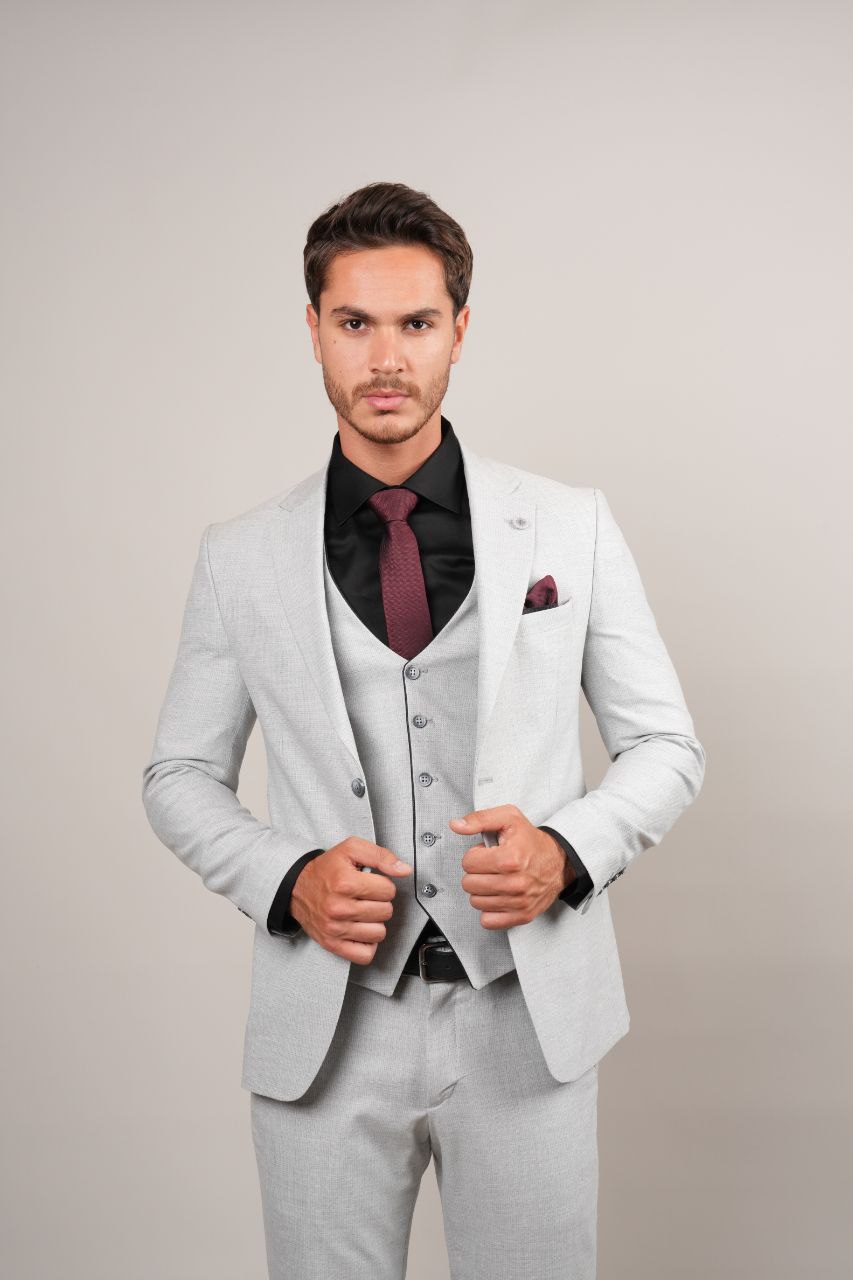 Grey double faced vested suit in grey | Flamingo Fits
