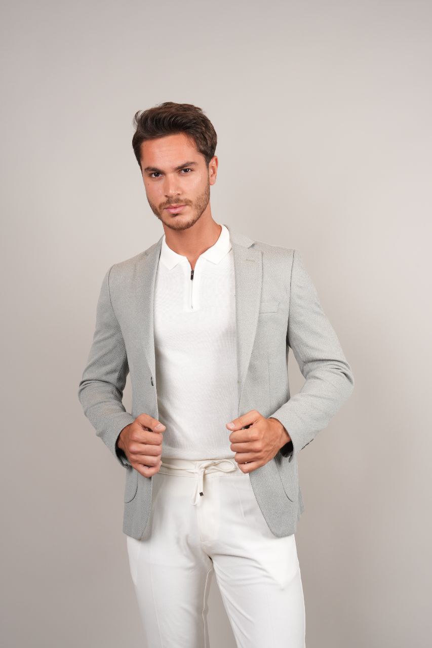 Olive cotton-blend seersucker blazer in black/havan | Flamingo Fits