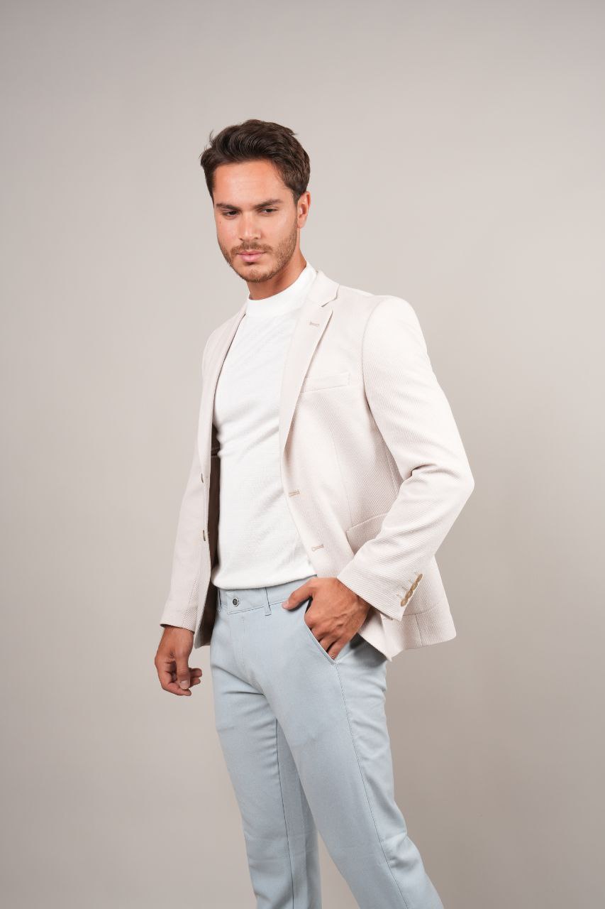 Beige cotton-blend seersucker blazer in beij | Flamingo Fits