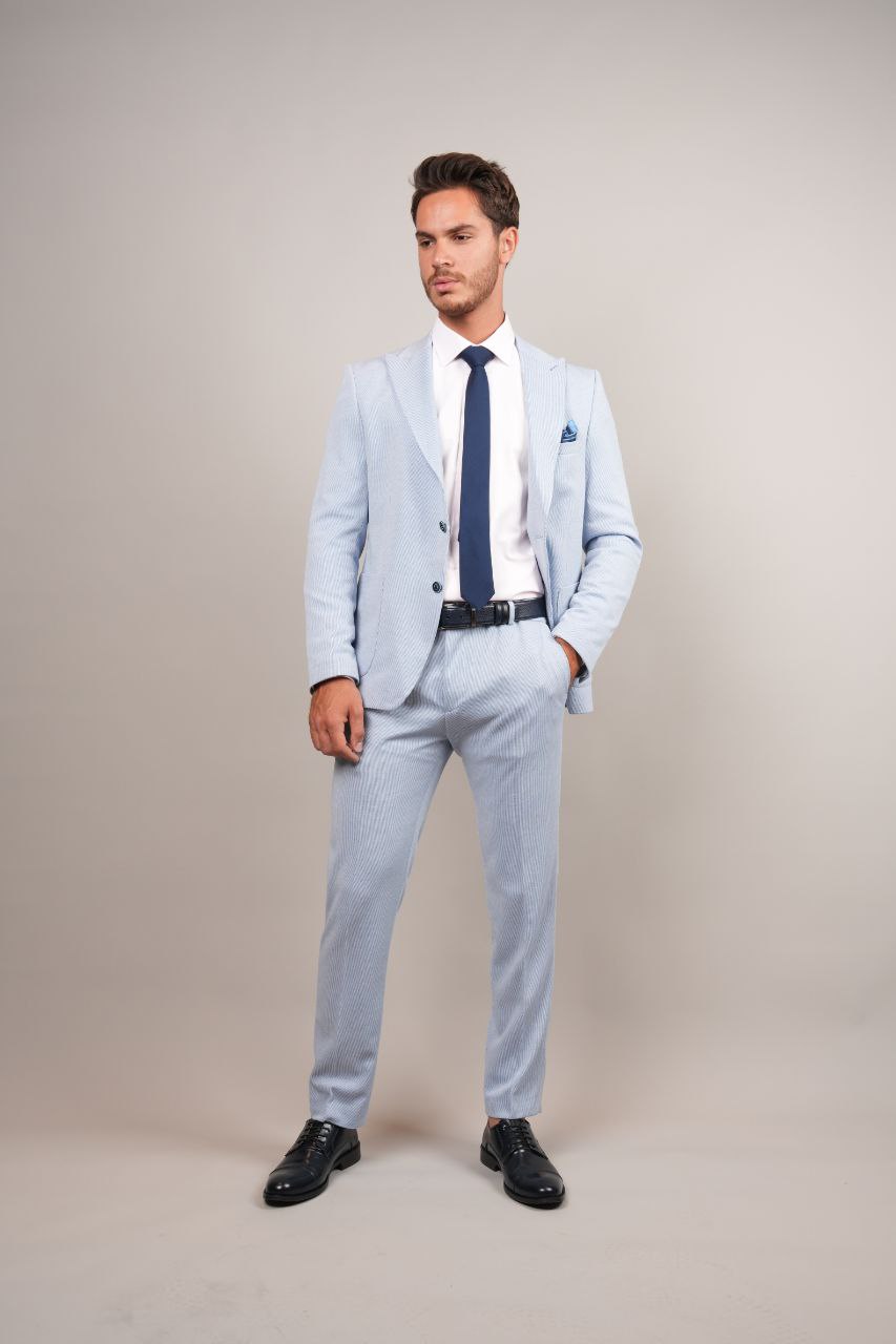 Blue Two-Piece Striped Suit