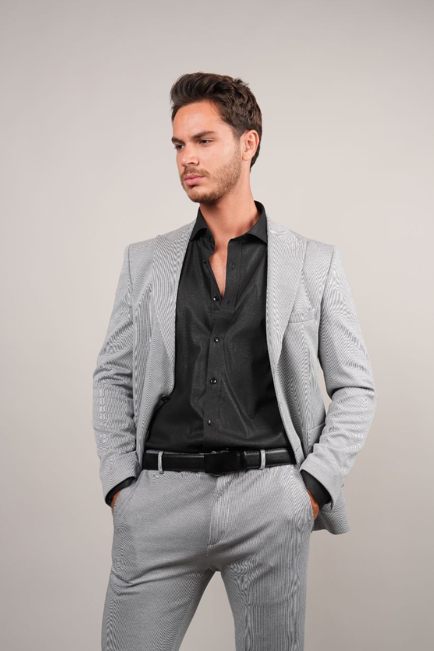 Grey two-piece striped suit in grey | Flamingo Fits