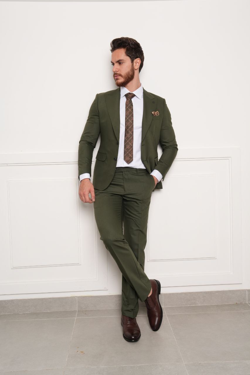 Olive Green Hopsack Two-Pieces Suit