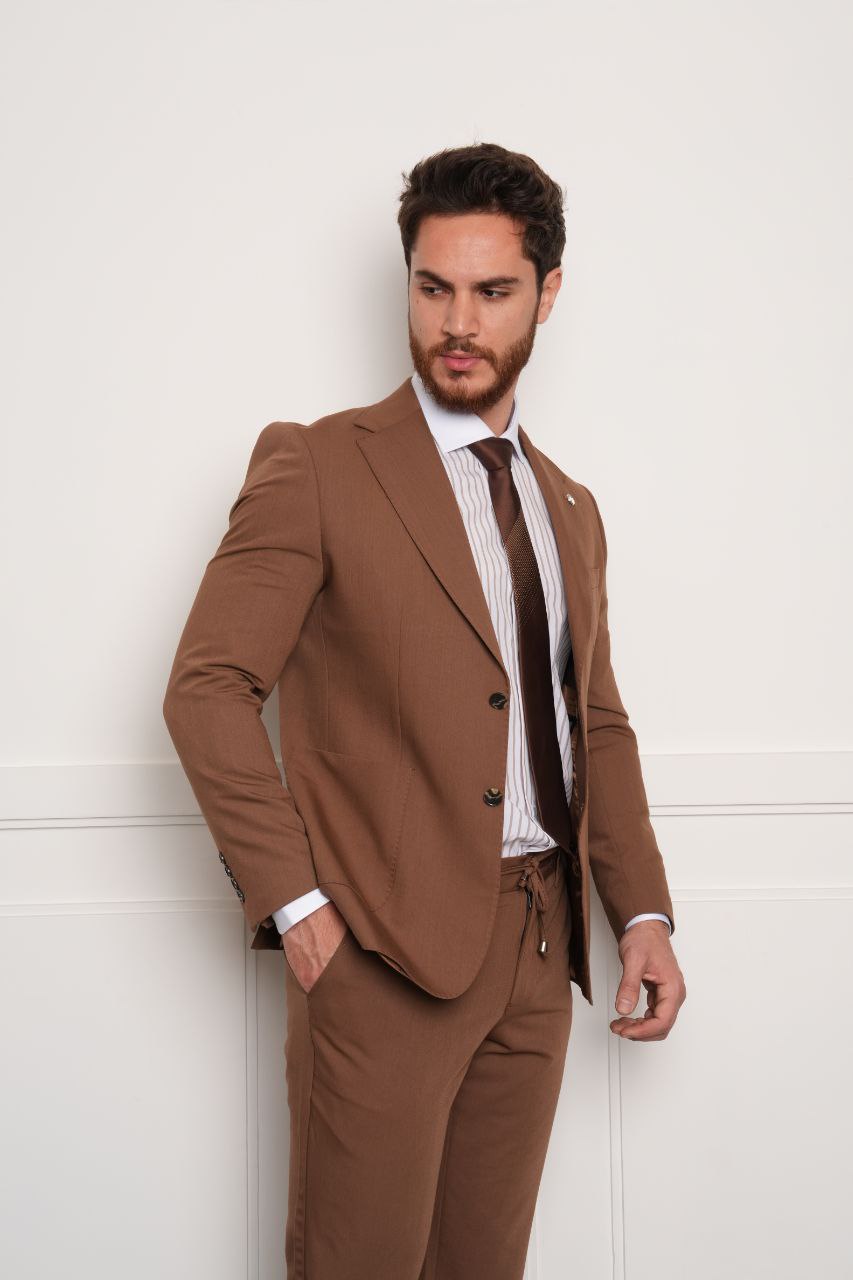 Caramel Hopsack Two-Pieces Suit
