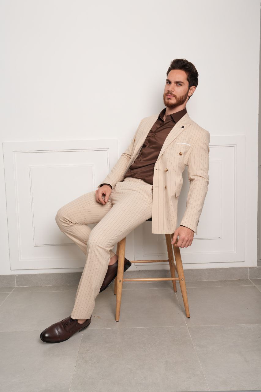 Beige double breasted suits in beij | Flamingo Fits