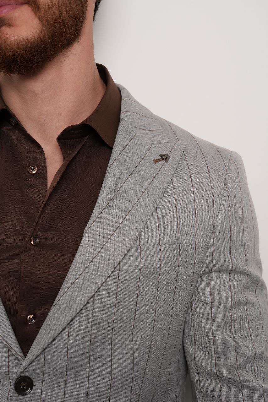 Marko pinstripe grey blazer in grey | Flamingo Fits