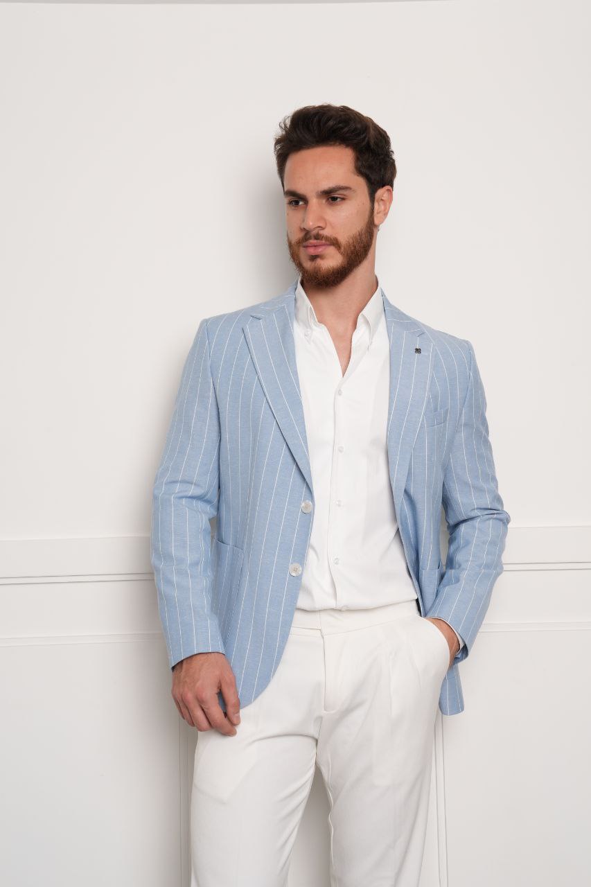 Blue frappo pinstripe blazer in blue | Flamingo Fits