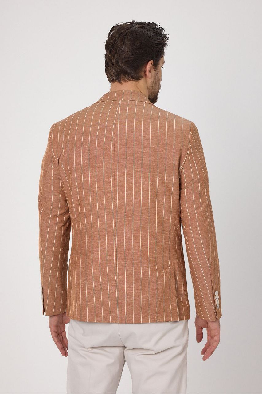 Light peach frappo pinstripe blazer in somow | Flamingo Fits