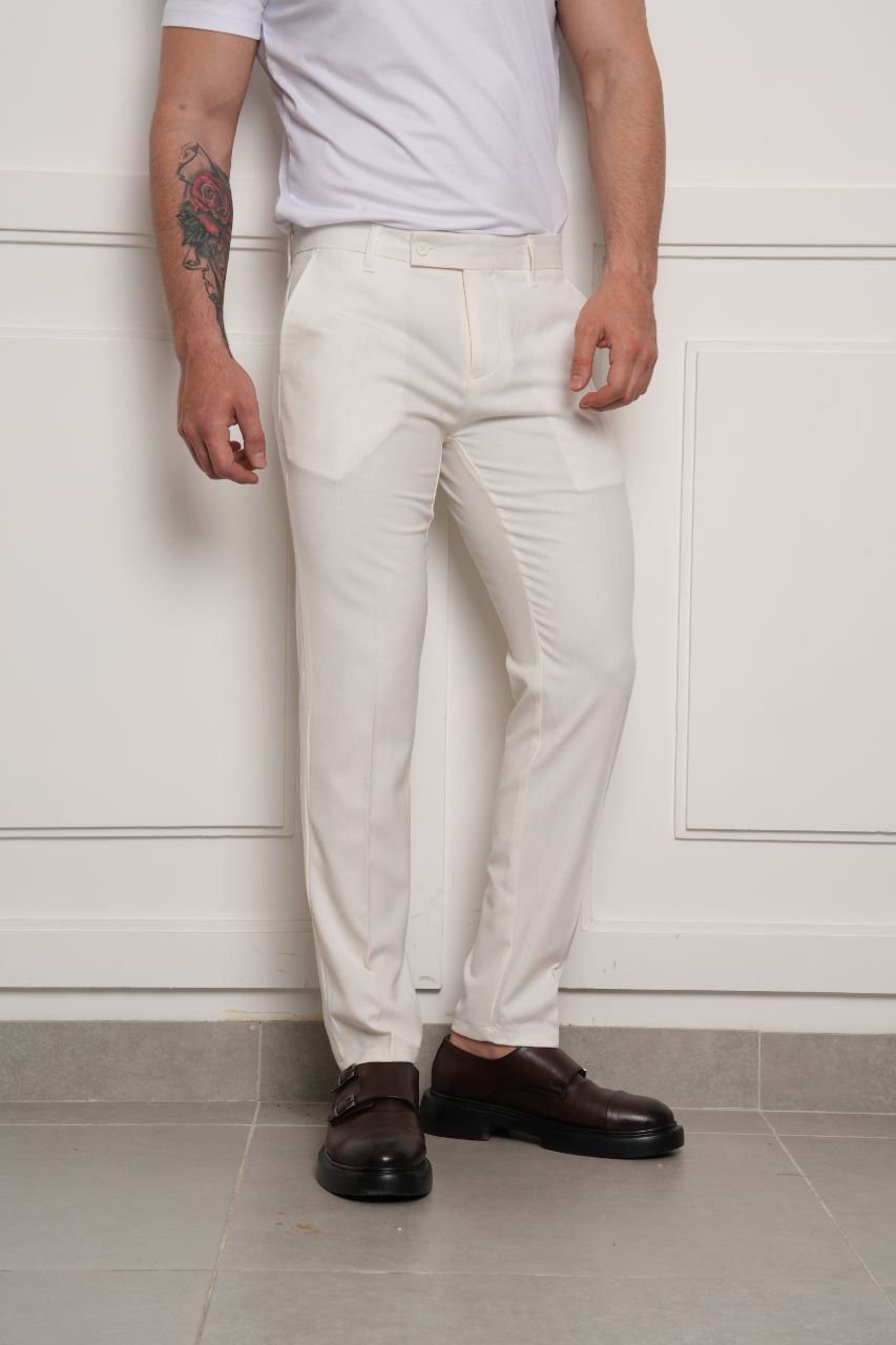 White rena formal chino pants in white | Flamingo Fits