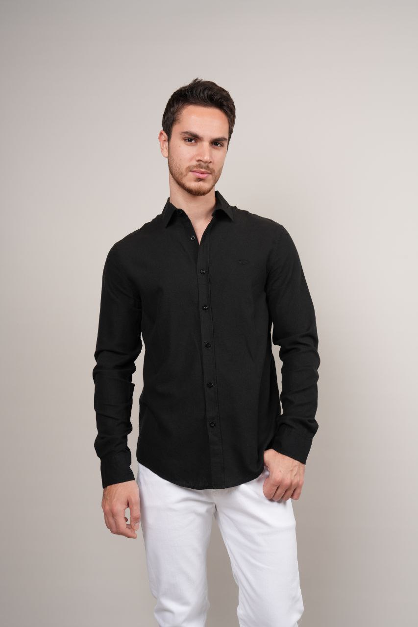 Black plain linen shirt in black | Flamingo Fits