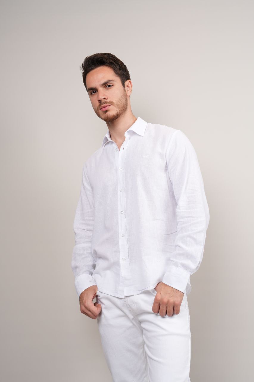 White plain linen shirt in white | Flamingo Fits