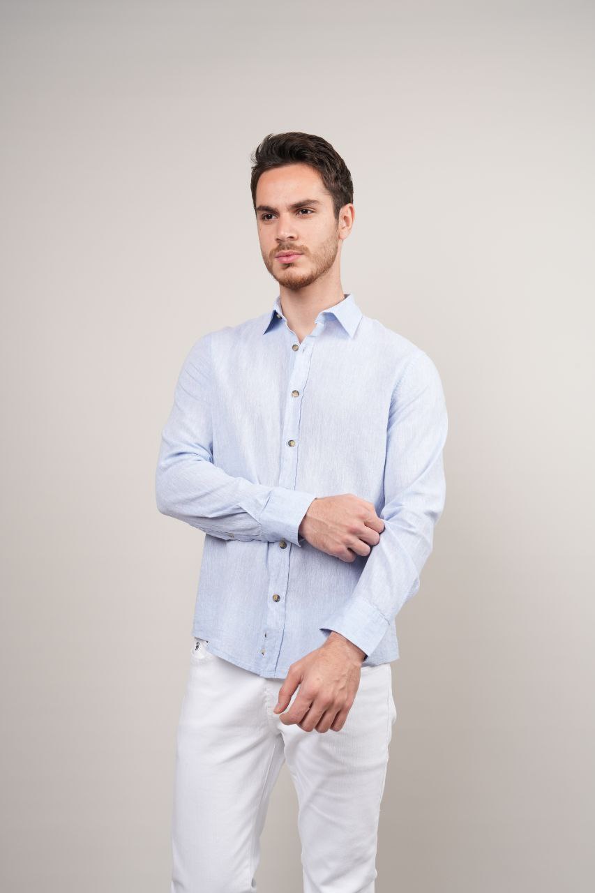 Blue plain linen shirt in blue | Flamingo Fits