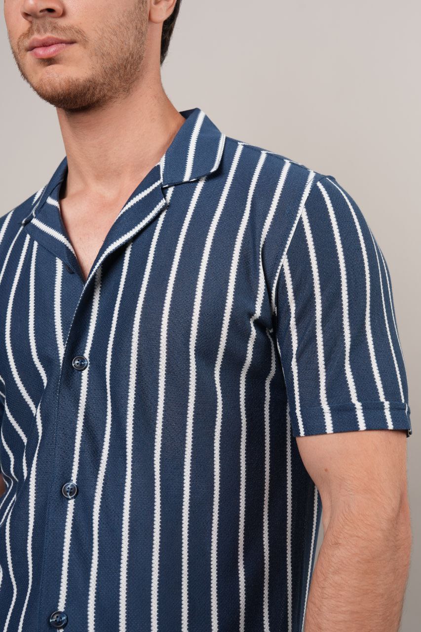 INDIGO ZALORA WHITE STRIPES SHORT SLEEVE SHIRT