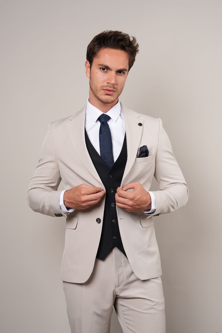 BEIGE SLEEK THREE PIECES SUITS