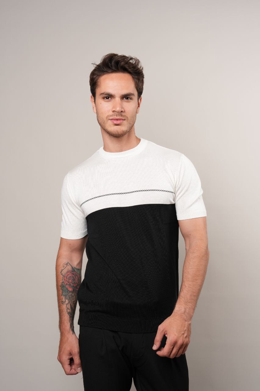 Black half way knit round neck tshirt in black | Flamingo Fits